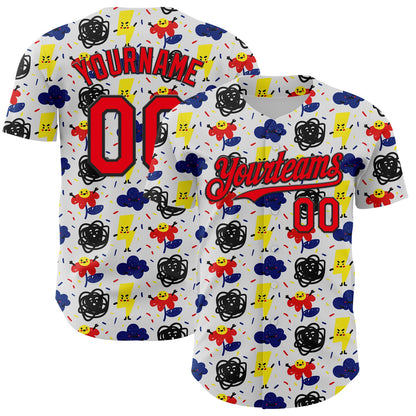 Custom White Fire Red-Black 3D Pattern Design Funny Cartoon Flower Cloud Lightning Authentic Baseball Jersey - Sky-Custom