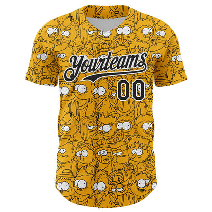 Custom Gold Black-White 3D Pattern Design Funny Cartoon People Authentic Baseball Jersey - Sky-Custom