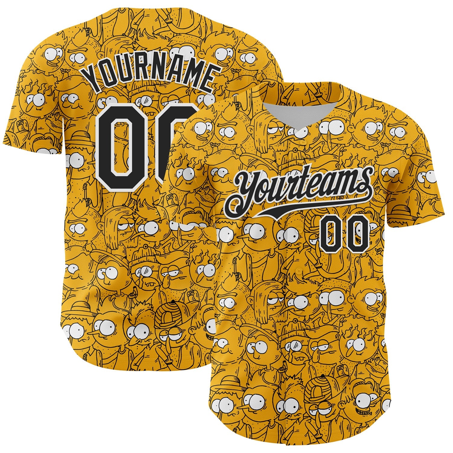 Custom Gold Black-White 3D Pattern Design Funny Cartoon People Authentic Baseball Jersey - Sky-Custom