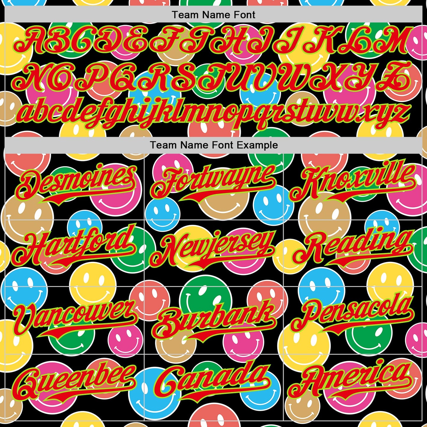 Custom Black Neon Green-Fire Red 3D Pattern Design Funny Cartoon Emoji Smile Face Authentic Baseball Jersey - Sky-Custom