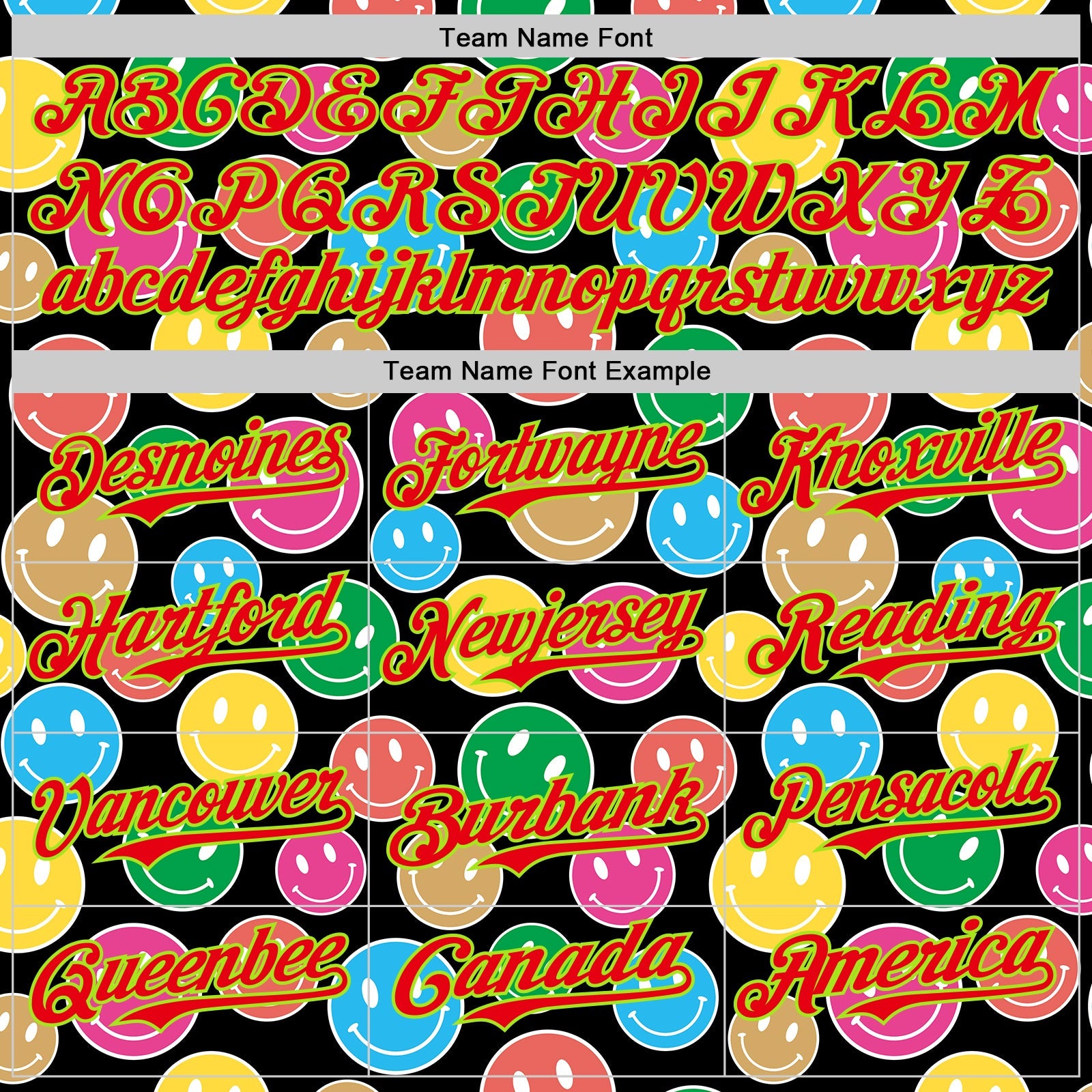 Custom Black Neon Green-Fire Red 3D Pattern Design Funny Cartoon Emoji Smile Face Authentic Baseball Jersey - Sky-Custom