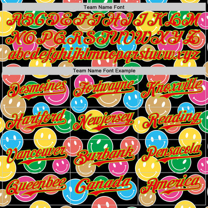 Custom Black Neon Green-Fire Red 3D Pattern Design Funny Cartoon Emoji Smile Face Authentic Baseball Jersey - Sky-Custom