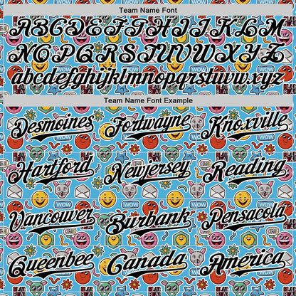Custom Sky Blue Black-White 3D Pattern Design Funny Cartoon Emoji Authentic Baseball Jersey - Sky-Custom