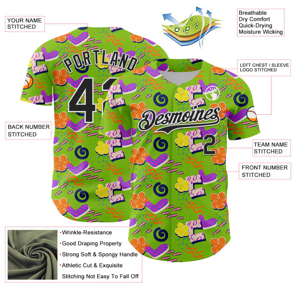 Custom Neon Green Black-White 3D Pattern Design Funny Cartoon Cloud Rain Authentic Baseball Jersey - Sky-Custom