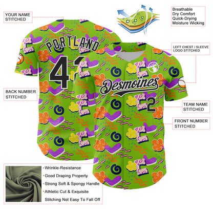 Custom Neon Green Black-White 3D Pattern Design Funny Cartoon Cloud Rain Authentic Baseball Jersey - Sky-Custom