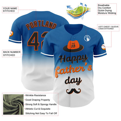 Custom Blue Black-Orange 3D Pattern Design Father's Day Fade Authentic Baseball Jersey - Sky-Custom