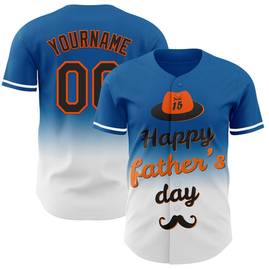Custom Blue Black-Orange 3D Pattern Design Father's Day Fade Authentic Baseball Jersey - Sky-Custom