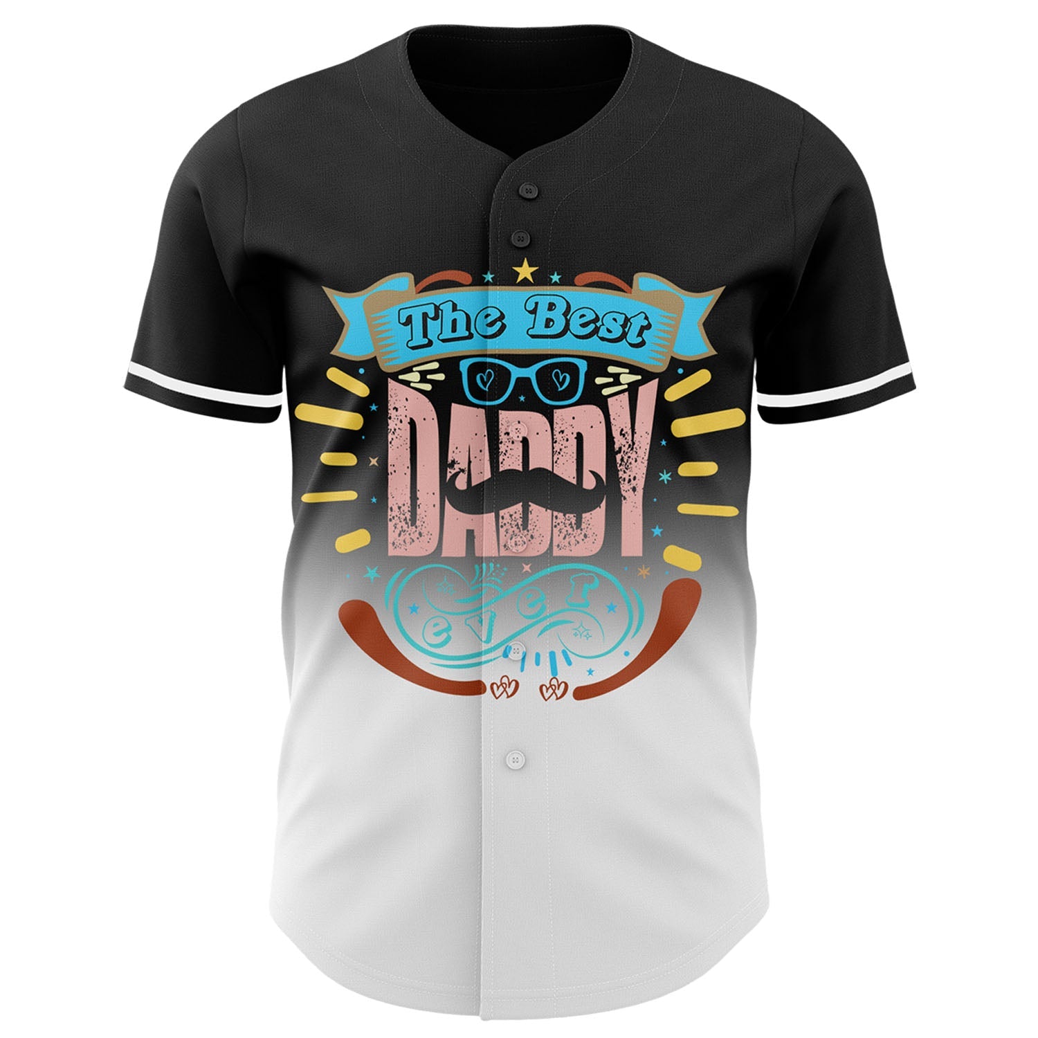 Custom Black White 3D Pattern Design Father's Day Fade Authentic Baseball Jersey - Sky-Custom