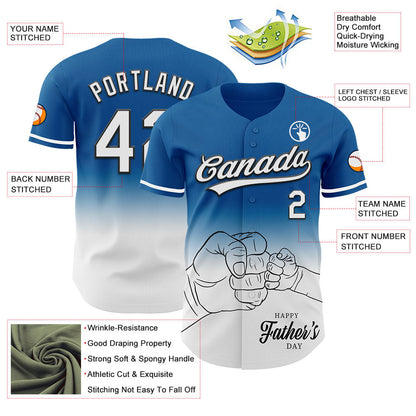 Custom Blue White-Black 3D Pattern Design Father's Day Family Love Fade Authentic Baseball Jersey - Sky-Custom