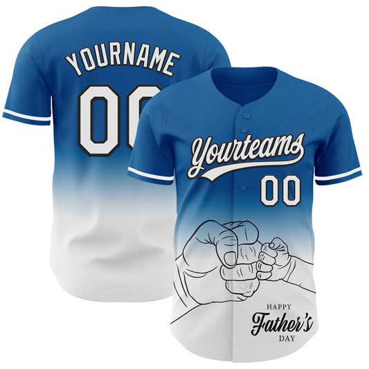 Custom Blue White-Black 3D Pattern Design Father's Day Family Love Fade Authentic Baseball Jersey - Sky-Custom