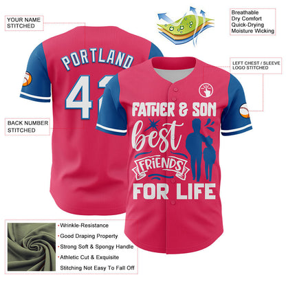 Custom Neon Pink White-Blue 3D Pattern Design Father's Day Family Love Authentic Baseball Jersey - Sky-Custom