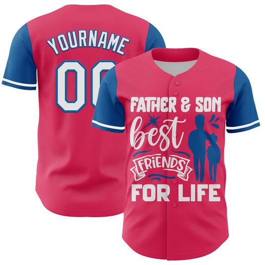 Custom Neon Pink White-Blue 3D Pattern Design Father's Day Family Love Authentic Baseball Jersey - Sky-Custom