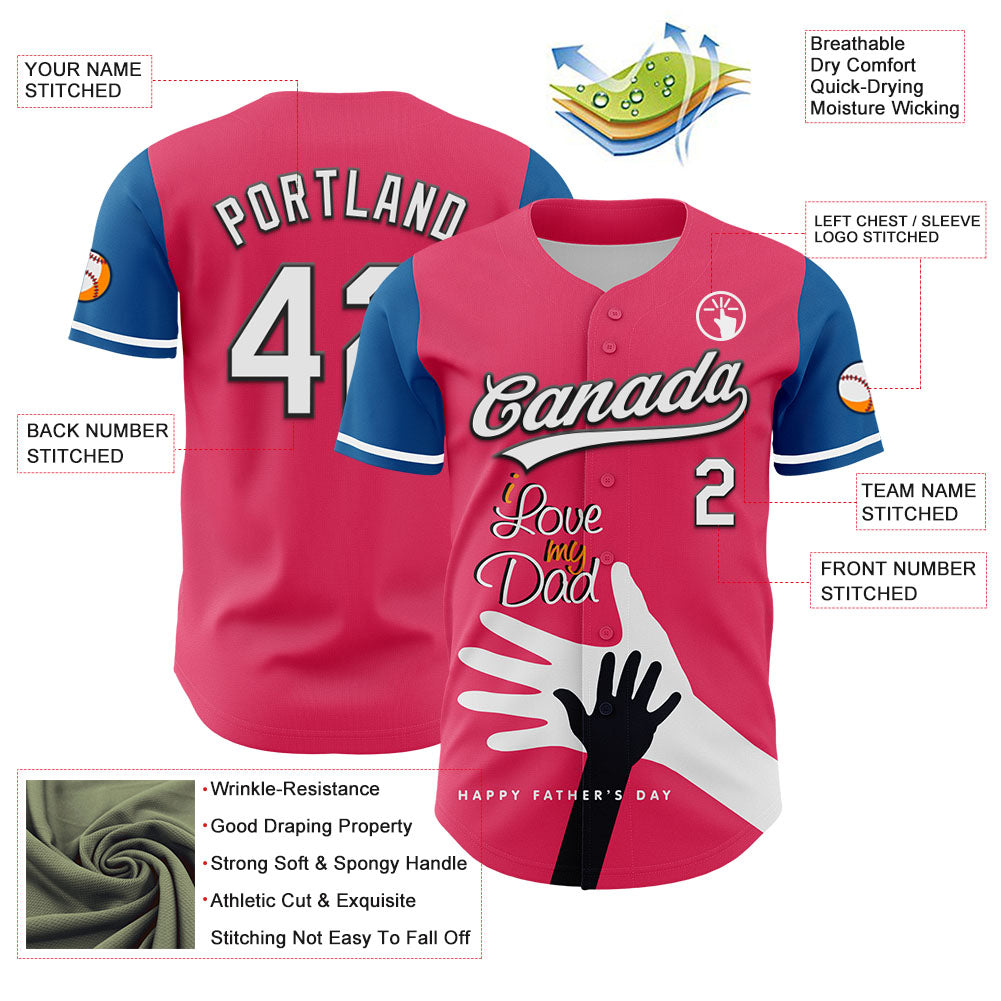 Custom Neon Pink White-Blue 3D Pattern Design Father's Day Family Love Authentic Baseball Jersey - Sky-Custom