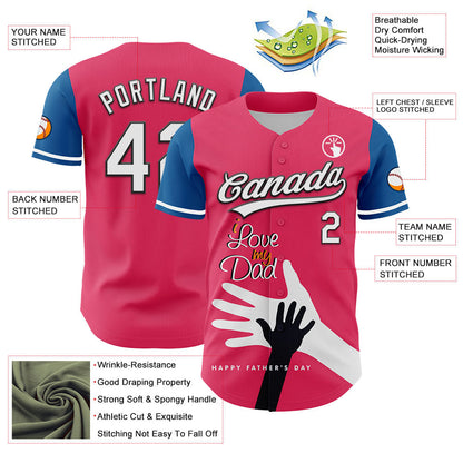 Custom Neon Pink White-Blue 3D Pattern Design Father's Day Family Love Authentic Baseball Jersey - Sky-Custom