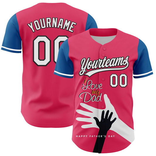 Custom Neon Pink White-Blue 3D Pattern Design Father's Day Family Love Authentic Baseball Jersey - Sky-Custom