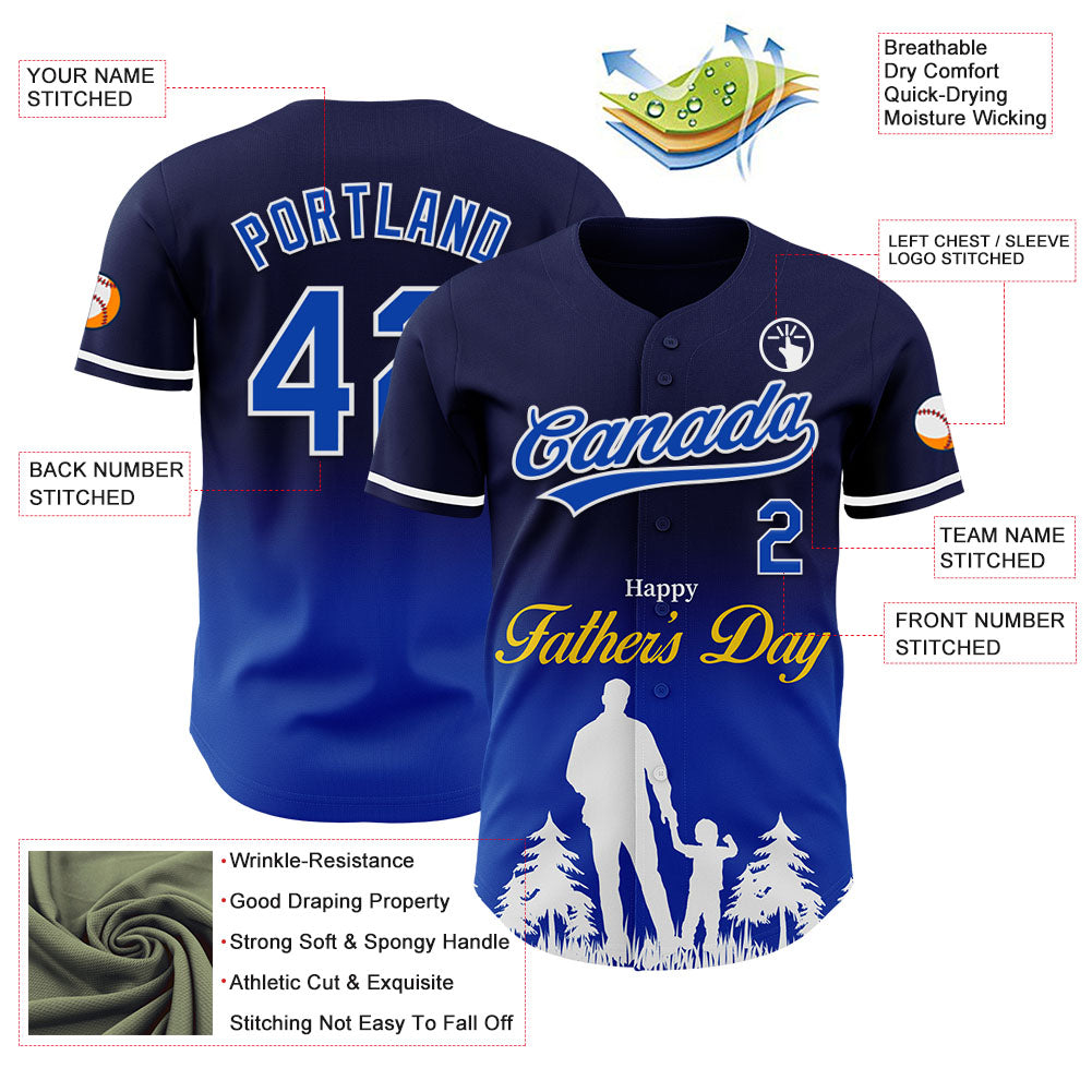 Custom Navy Thunder Blue-White 3D Pattern Design Father's Day Family Love Fade Authentic Baseball Jersey - Sky-Custom