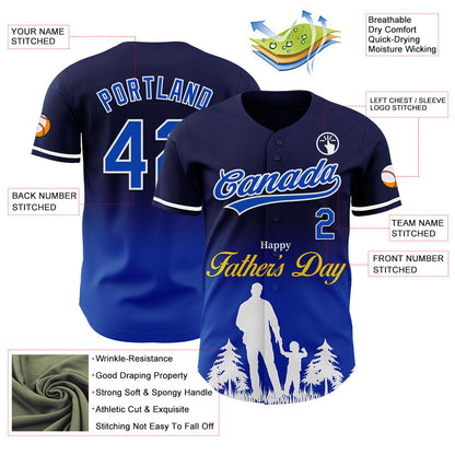 Custom Navy Thunder Blue-White 3D Pattern Design Father's Day Family Love Fade Authentic Baseball Jersey - Sky-Custom