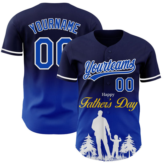 Custom Navy Thunder Blue-White 3D Pattern Design Father's Day Family Love Fade Authentic Baseball Jersey - Sky-Custom