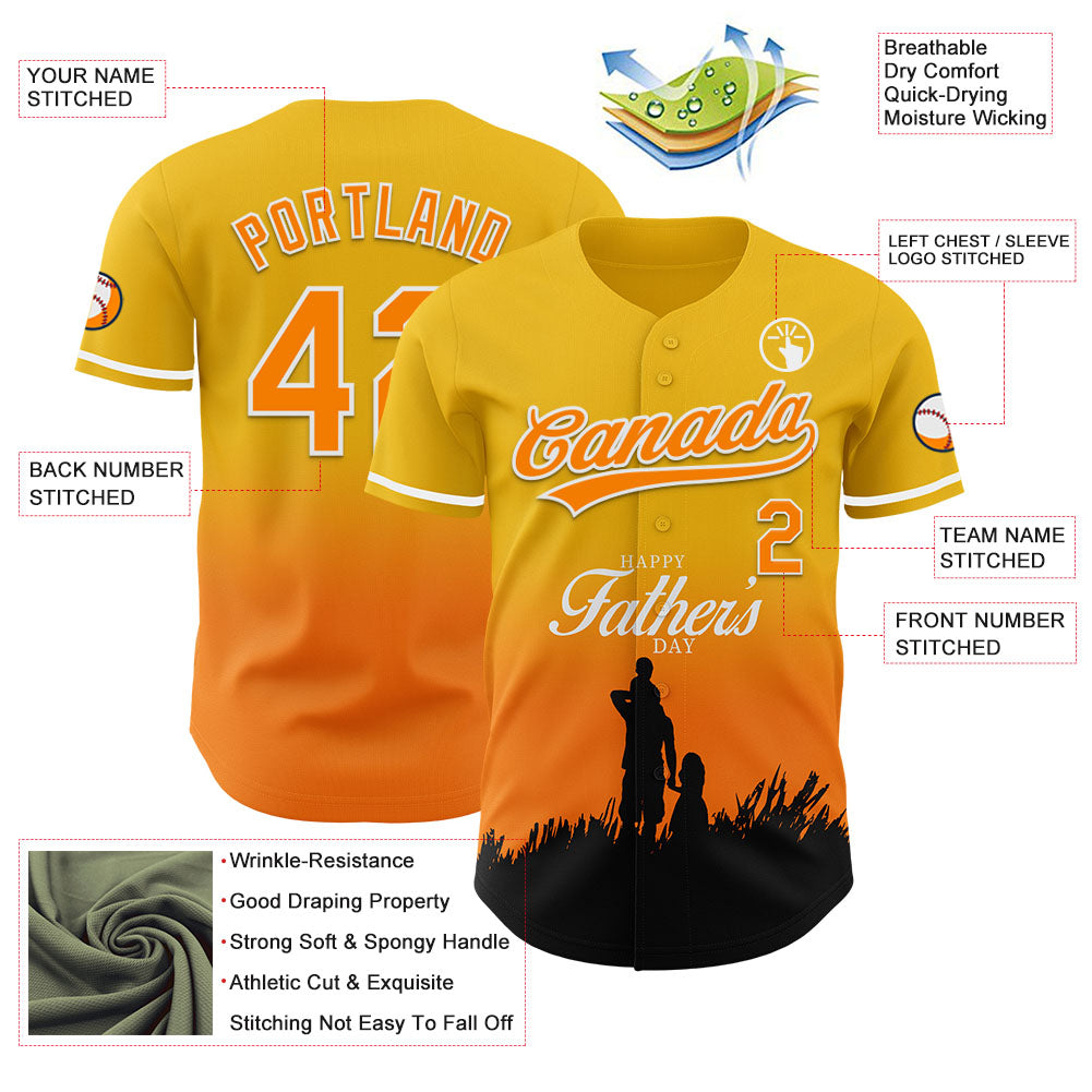 Custom Yellow Bay Orange-White 3D Pattern Design Father's Day Family Love Fade Authentic Baseball Jersey - Sky-Custom