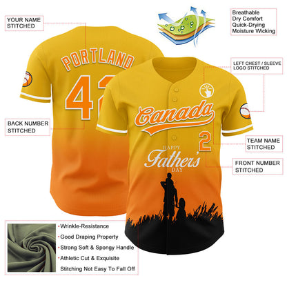 Custom Yellow Bay Orange-White 3D Pattern Design Father's Day Family Love Fade Authentic Baseball Jersey - Sky-Custom