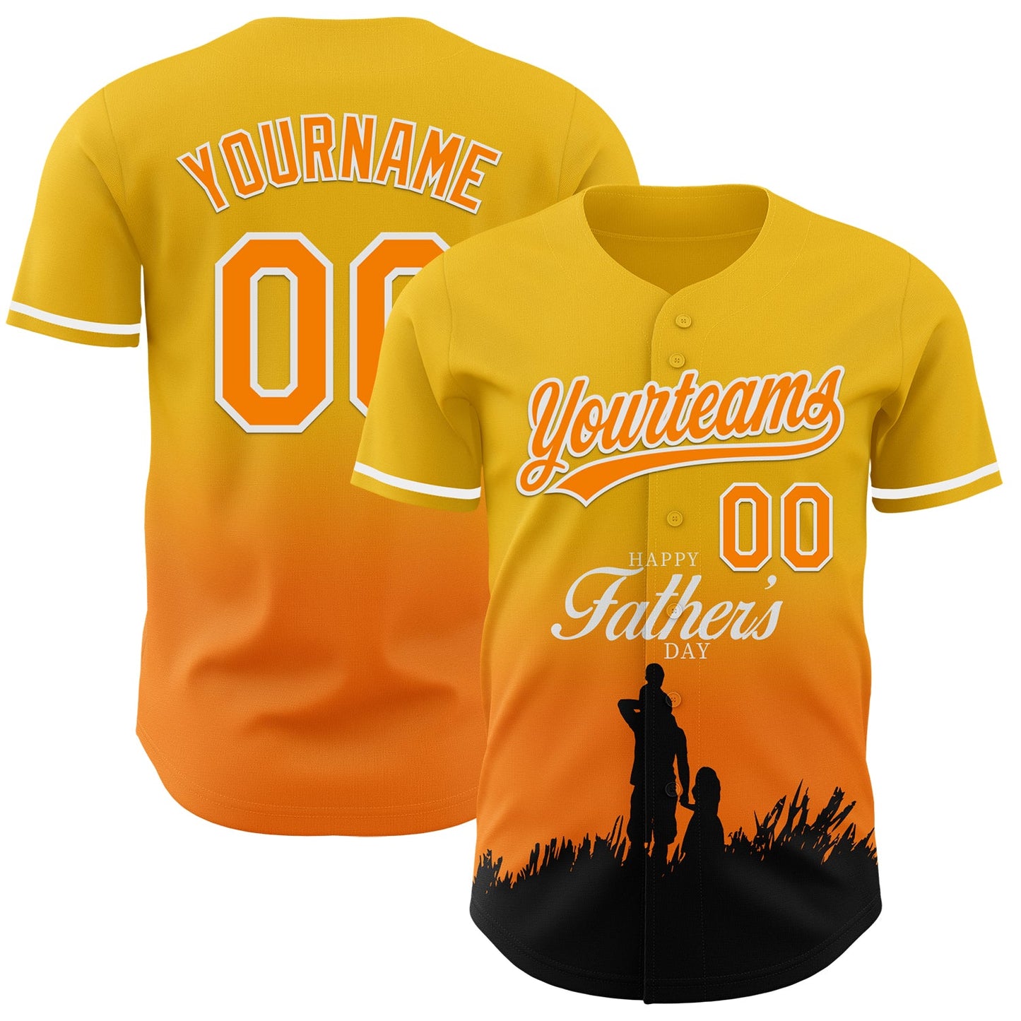 Custom Yellow Bay Orange-White 3D Pattern Design Father's Day Family Love Fade Authentic Baseball Jersey - Sky-Custom