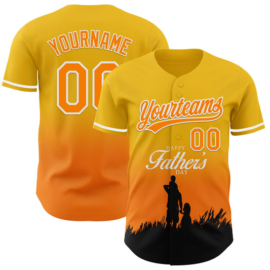 Custom Yellow Bay Orange-White 3D Pattern Design Father's Day Family Love Fade Authentic Baseball Jersey - Sky-Custom