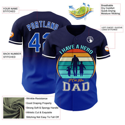 Custom Navy Thunder Blue-White 3D Pattern Design Father's Day Family Love Fade Authentic Baseball Jersey - Sky-Custom