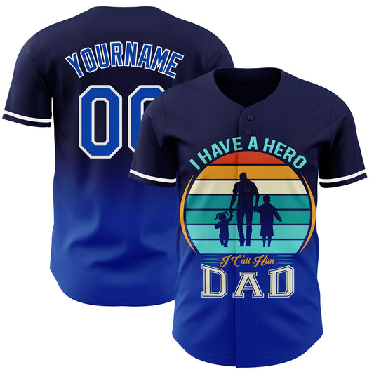 Custom Navy Thunder Blue-White 3D Pattern Design Father's Day Family Love Fade Authentic Baseball Jersey - Sky-Custom