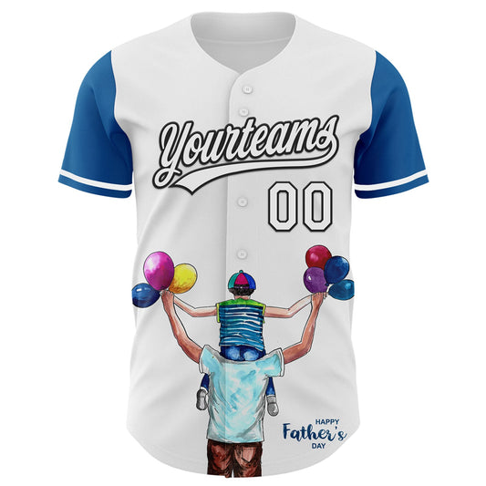 Custom White Thunder Blue-Black 3D Pattern Design Father's Day Family Love Authentic Baseball Jersey - Sky-Custom