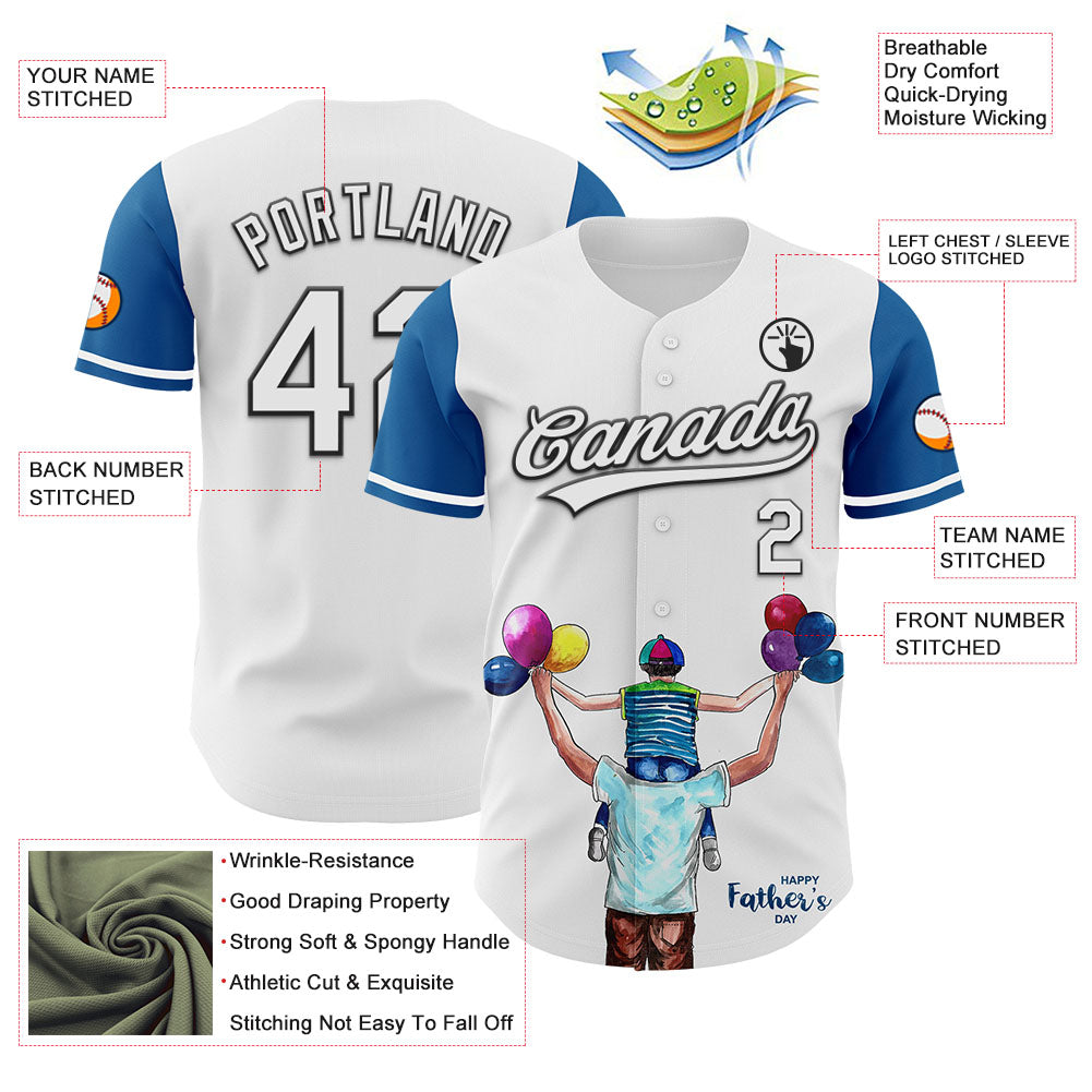Custom White Thunder Blue-Black 3D Pattern Design Father's Day Family Love Authentic Baseball Jersey - Sky-Custom