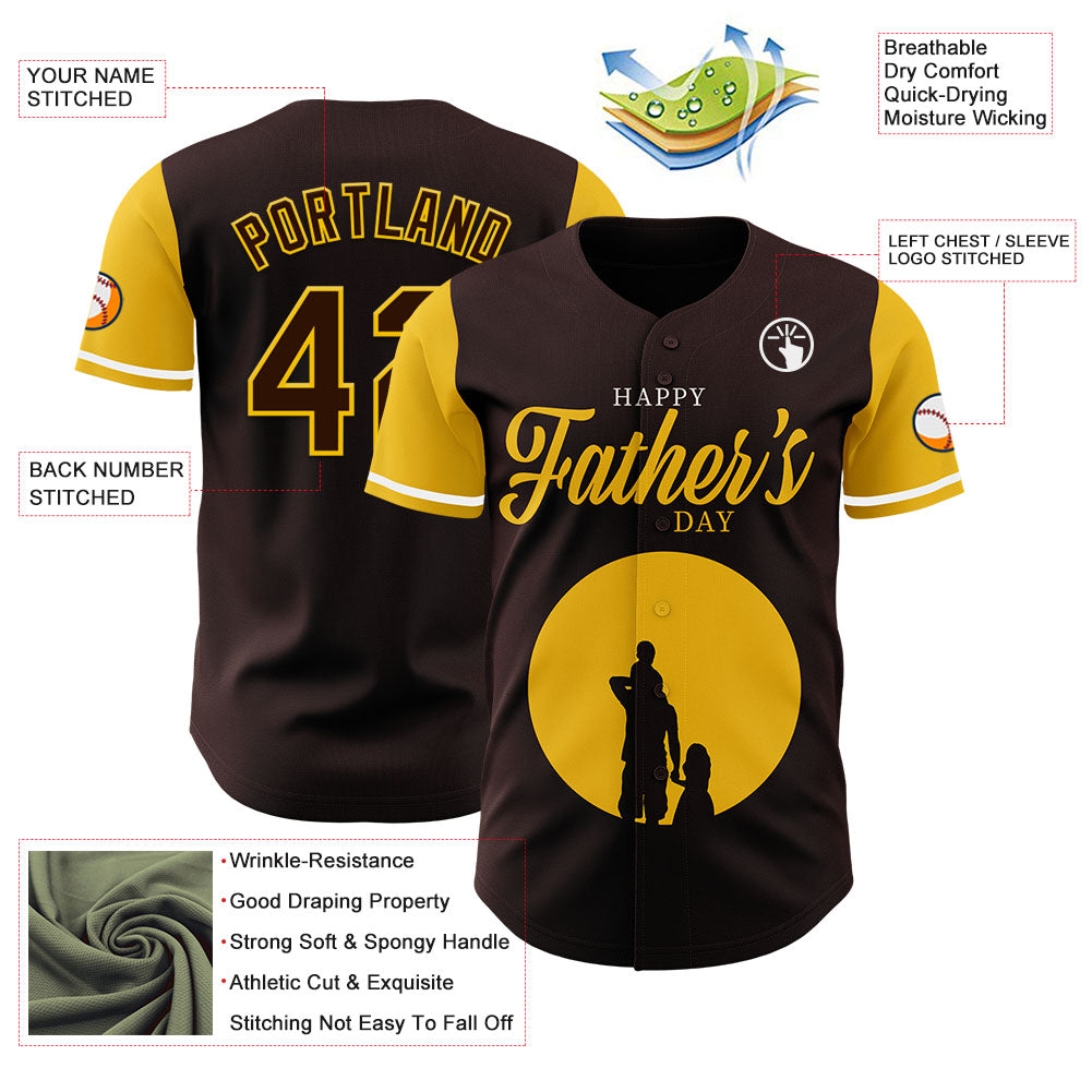 Custom Brown Yellow 3D Pattern Design Father's Day Family Love Authentic Baseball Jersey - Sky-Custom