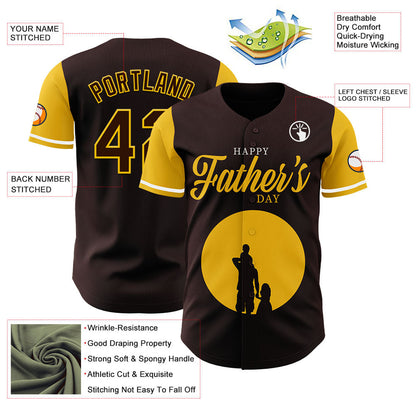 Custom Brown Yellow 3D Pattern Design Father's Day Family Love Authentic Baseball Jersey - Sky-Custom