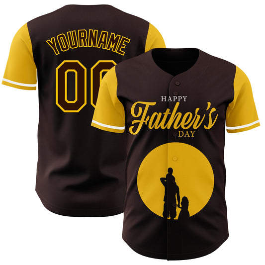Custom Brown Yellow 3D Pattern Design Father's Day Family Love Authentic Baseball Jersey - Sky-Custom