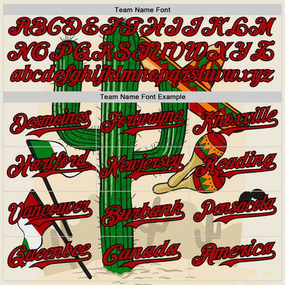 Custom Cream Red-Black 3D Mexican Festival Cactus Sombrero And Flag Cinco de Mayo Authentic Baseball Jersey - Sky-Custom
