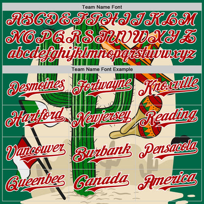 Custom Kelly Green Red-White 3D Mexican Festival Cactus Sombrero And Flag Cinco de Mayo Authentic Baseball Jersey - Sky-Custom