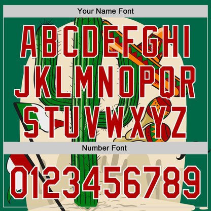 Custom Kelly Green Red-White 3D Mexican Festival Cactus Sombrero And Flag Cinco de Mayo Authentic Baseball Jersey - Sky-Custom