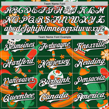 Custom Green White-Black 3D Mexican Festival Sombrero And Skull Cinco de Mayo Authentic Baseball Jersey - Sky-Custom