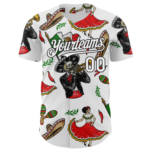 Custom White Black 3D Mexican Festival Skull Cinco de Mayo Authentic Baseball Jersey - Sky-Custom