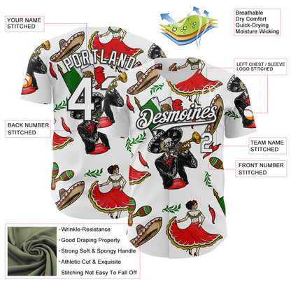 Custom White Black 3D Mexican Festival Skull Cinco de Mayo Authentic Baseball Jersey - Sky-Custom