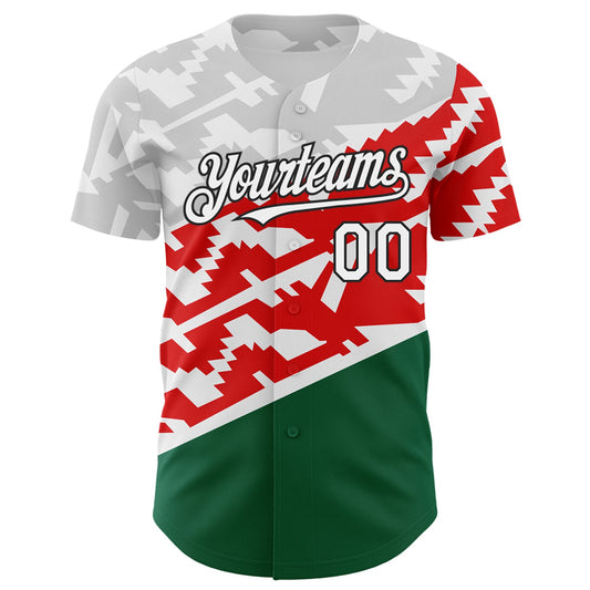 Custom White Red Kelly Green-Black 3D Mexico Authentic Baseball Jersey - Sky-Custom