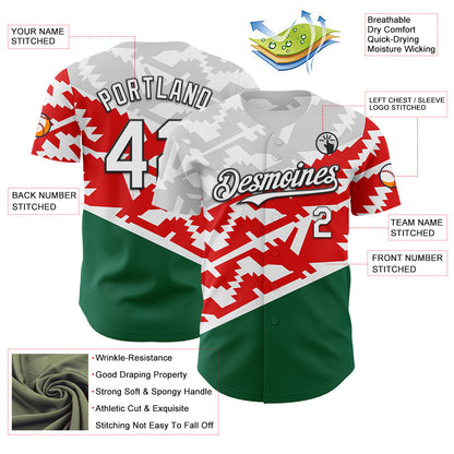 Custom White Red Kelly Green-Black 3D Mexico Authentic Baseball Jersey - Sky-Custom