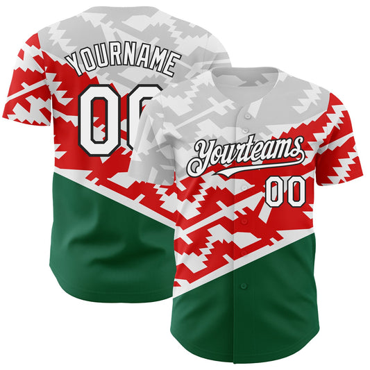Custom White Red Kelly Green-Black 3D Mexico Authentic Baseball Jersey - Sky-Custom