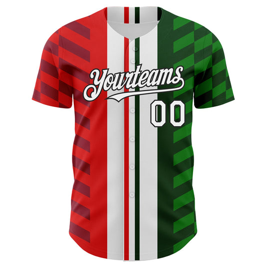 Custom White Red Green-Black 3D Mexico Authentic Baseball Jersey - Sky-Custom