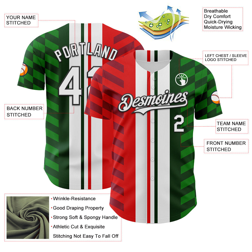 Custom White Red Green-Black 3D Mexico Authentic Baseball Jersey - Sky-Custom