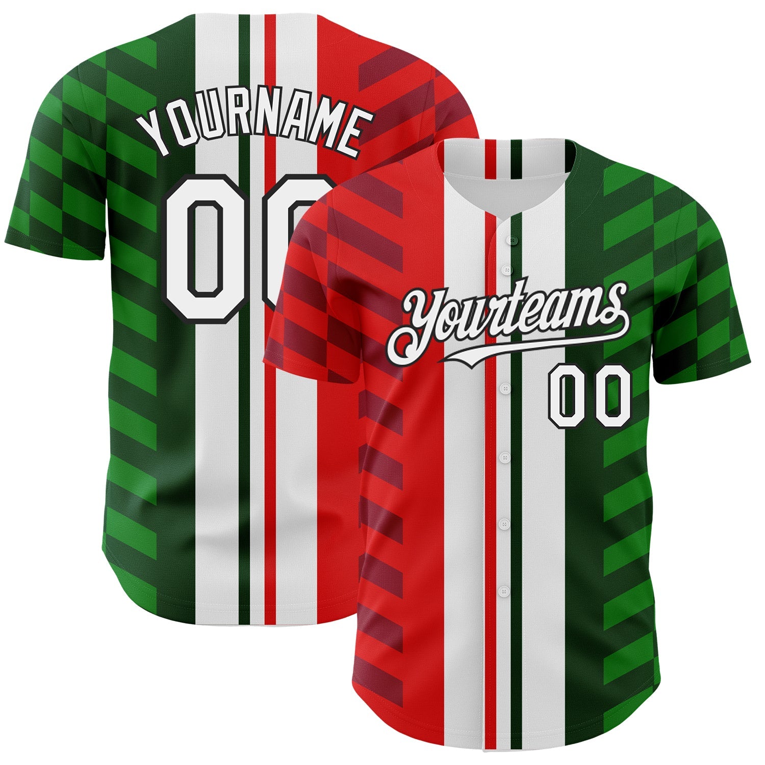 Custom White Red Green-Black 3D Mexico Authentic Baseball Jersey - Sky-Custom