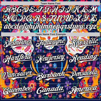 Custom Navy White-Black 3D Mexican Festival Flower Skull With Sombrero Cinco de Mayo Authentic Baseball Jersey - Sky-Custom