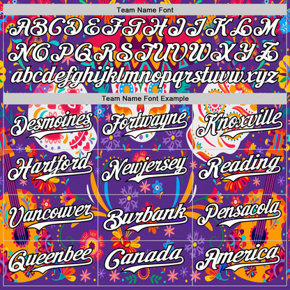Custom Purple White-Black 3D Mexican Festival Flower Skull With Sombrero Cinco de Mayo Authentic Baseball Jersey - Sky-Custom