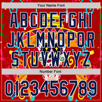 Custom Red Navy-White 3D Mexican Festival Flower And Skull Sombrero Cinco de Mayo Authentic Baseball Jersey - Sky-Custom