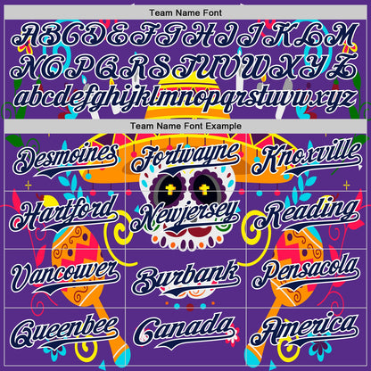 Custom Purple Navy-White 3D Mexican Festival Flower Skull With Sombrero Cinco de Mayo Authentic Baseball Jersey - Sky-Custom