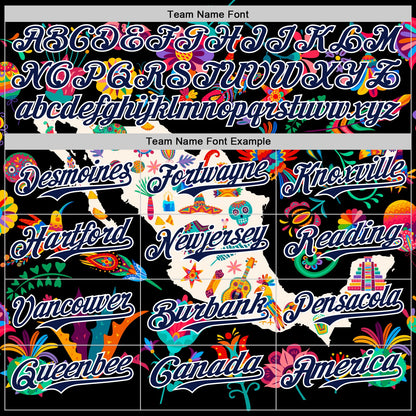 Custom Black Navy-White 3D Mexico Map With Tropical Plant And Animal Authentic Baseball Jersey - Sky-Custom